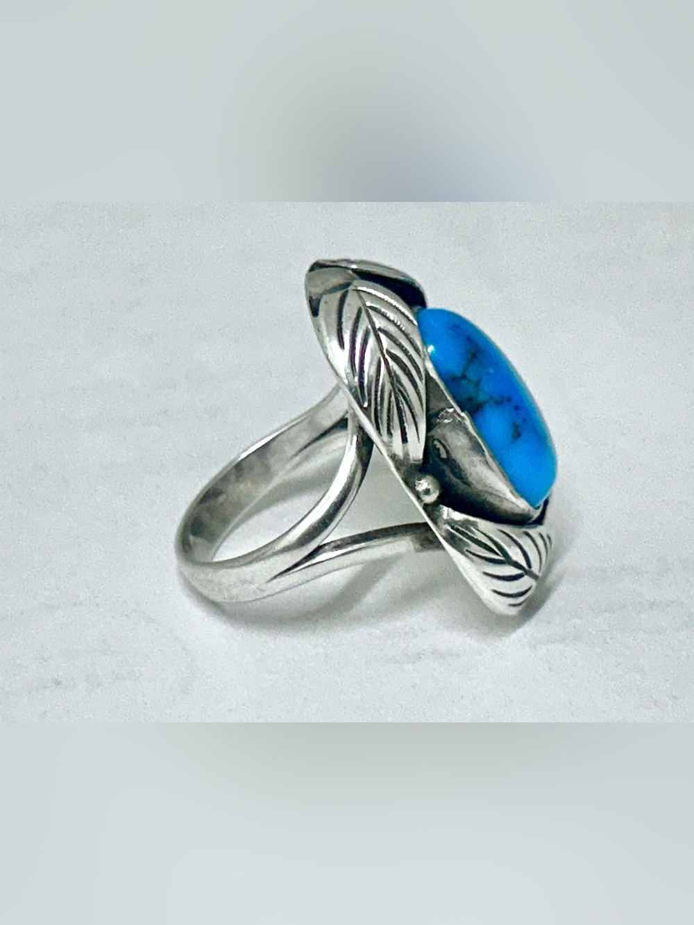 Antique Inlaid Turquoise Gemstone Sterling Silver Navajo Indian Scarab Ring - Picture 9 of 16